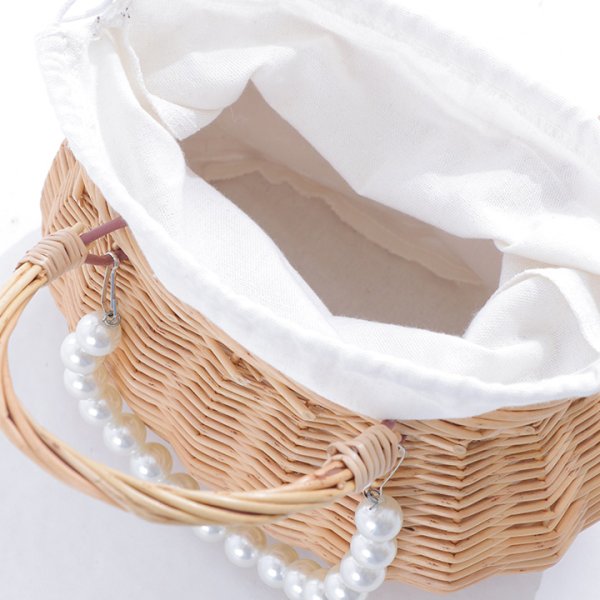 画像4: パール付きラタン編みラウンドカゴバッグ[HC02]