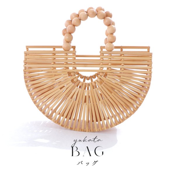 画像8: 木製ハンドル付き竹編み半円カゴバッグ[HC02]