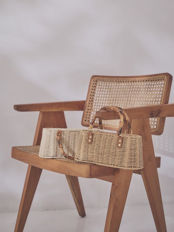 画像2: ショルダー紐付き2wayバンブーハンドルナチュラルかごバッグ【2カラー】[OF01]