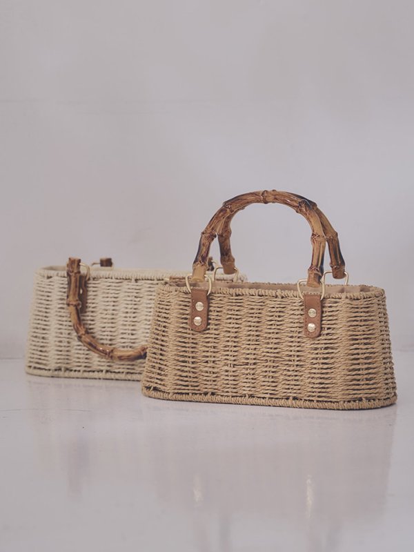 画像3: ショルダー紐付き2wayバンブーハンドルナチュラルかごバッグ【2カラー】[OF01]