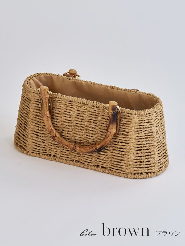 画像5: ショルダー紐付き2wayバンブーハンドルナチュラルかごバッグ【2カラー】[OF01]