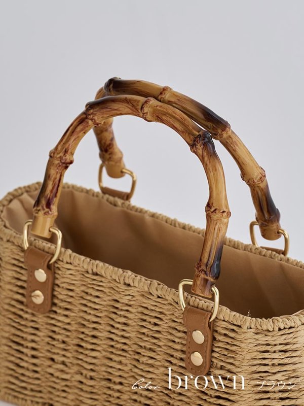 画像6: ショルダー紐付き2wayバンブーハンドルナチュラルかごバッグ【2カラー】[OF01]
