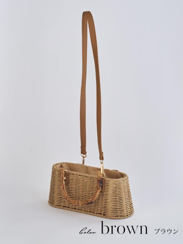 画像9: ショルダー紐付き2wayバンブーハンドルナチュラルかごバッグ【2カラー】[OF01]