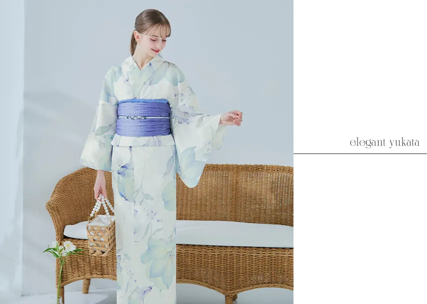 水彩ユリナチュラルブルー浴衣3