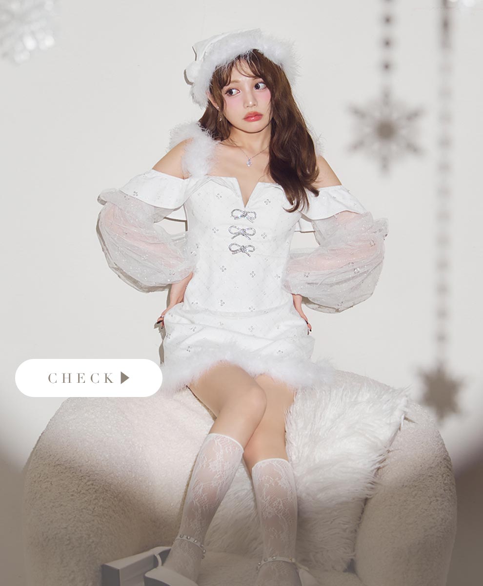 オフショルチュール袖リボンサンタコスプレ1