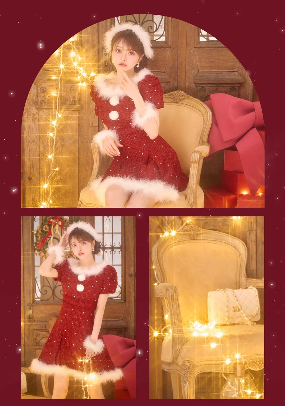 ツイードビジュープリーツスカートサンタ2