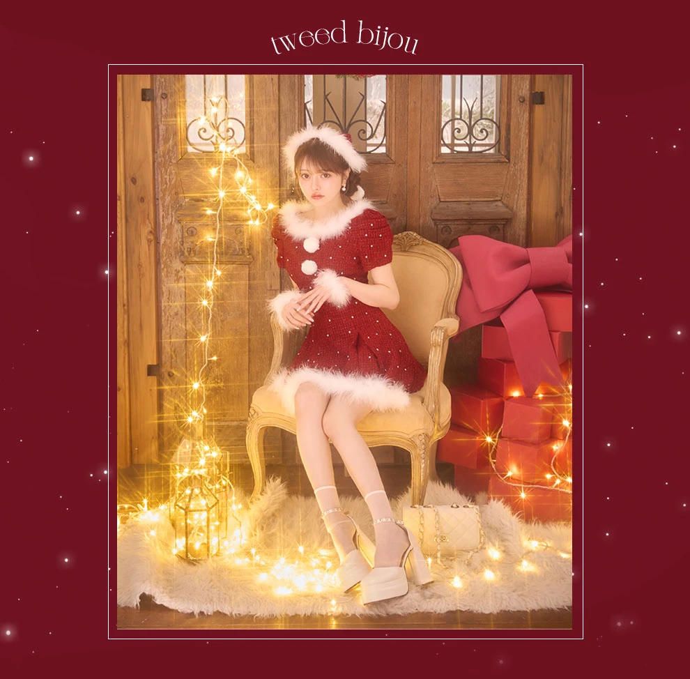 ツイードビジュープリーツスカートサンタ3