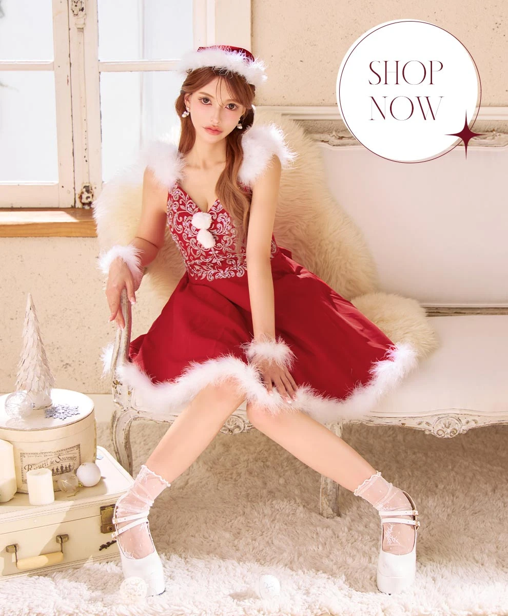 ゴージャスビジュー刺繍フレアサンタコスプレ1