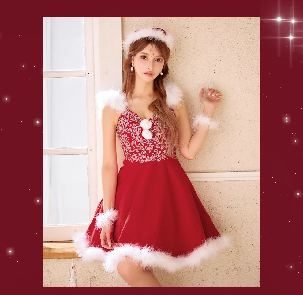 ゴージャスビジュー刺繍フレアサンタコスプレ2