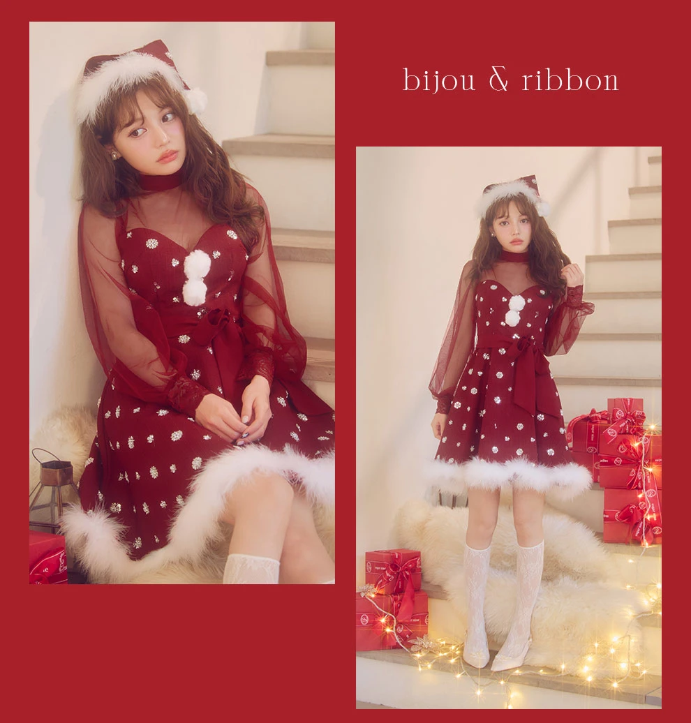 チュールロングスリーブハイネックサンタ1