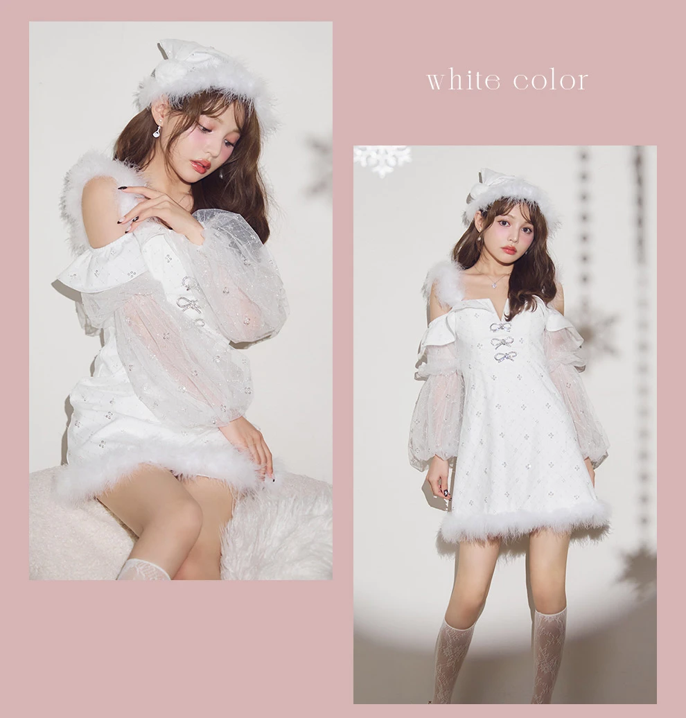 オフショルチュール袖リボンサンタコスプレ1