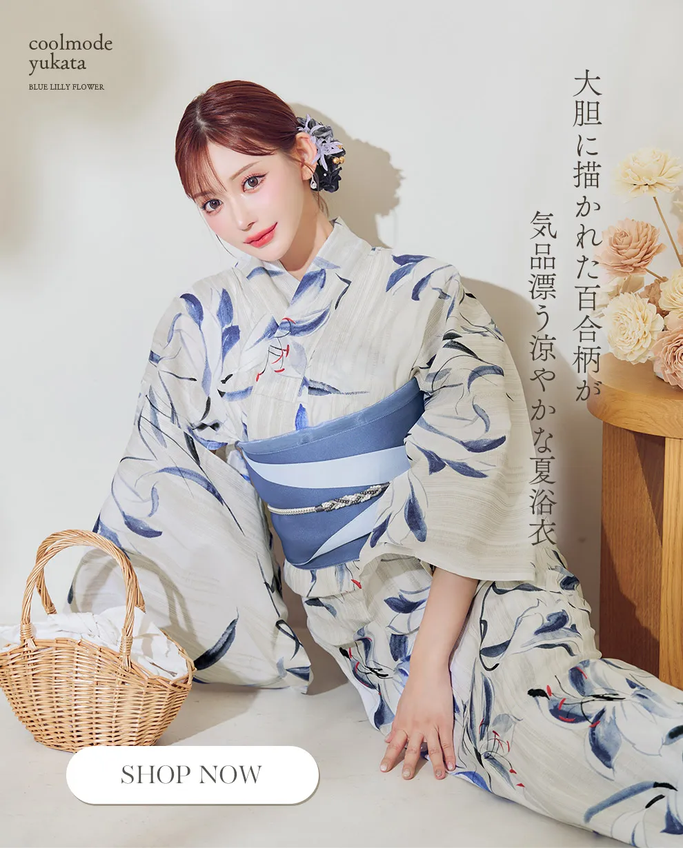 水墨画百合柄浴衣1