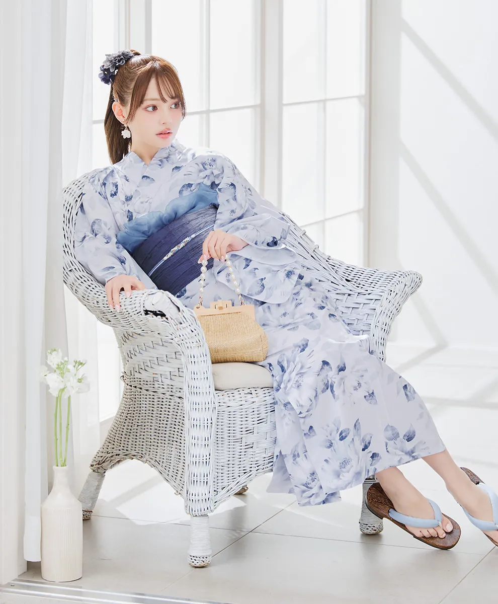 ワンピース水彩椿柄浴衣1