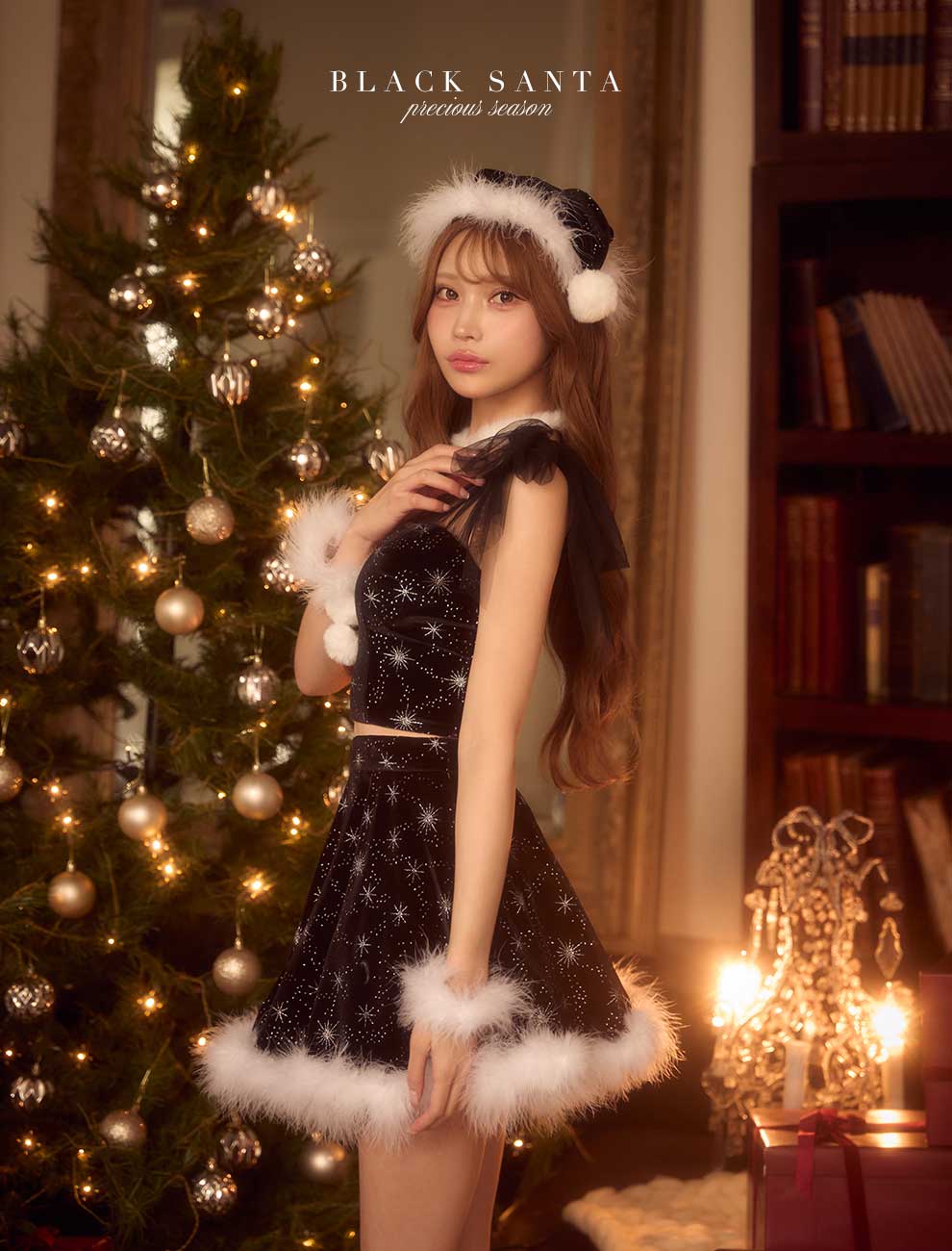るりぴちゃん着用 リボンベロアセットアップサンタ ブラック