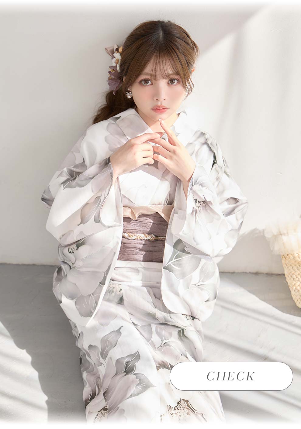 ちぃぽぽ(吉木千沙都)ちゃん着用 グレージュニュアンスピオニー浴衣1