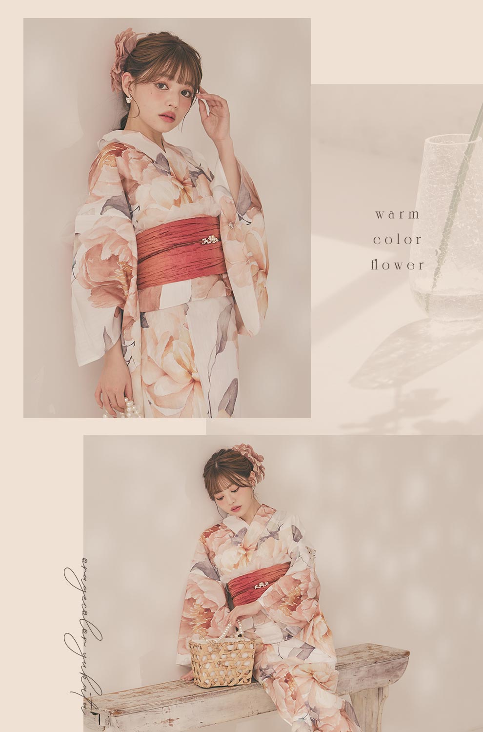 ちぃぽぽ(吉木千沙都)ちゃん着用 アプリコットピンク牡丹浴衣2
