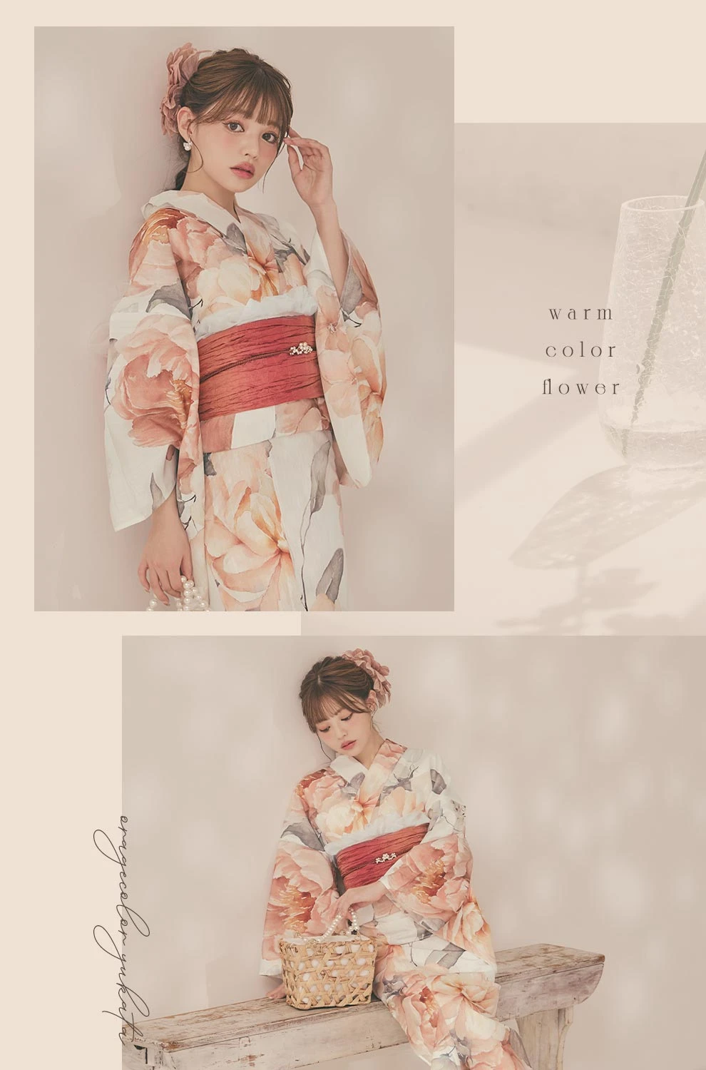 ちぃぽぽ(吉木千沙都)ちゃん着用 アプリコットピンク牡丹浴衣2