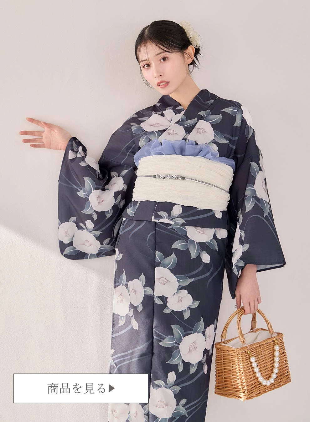 吉井美優さん着用 ネイビー×白椿浴衣1
