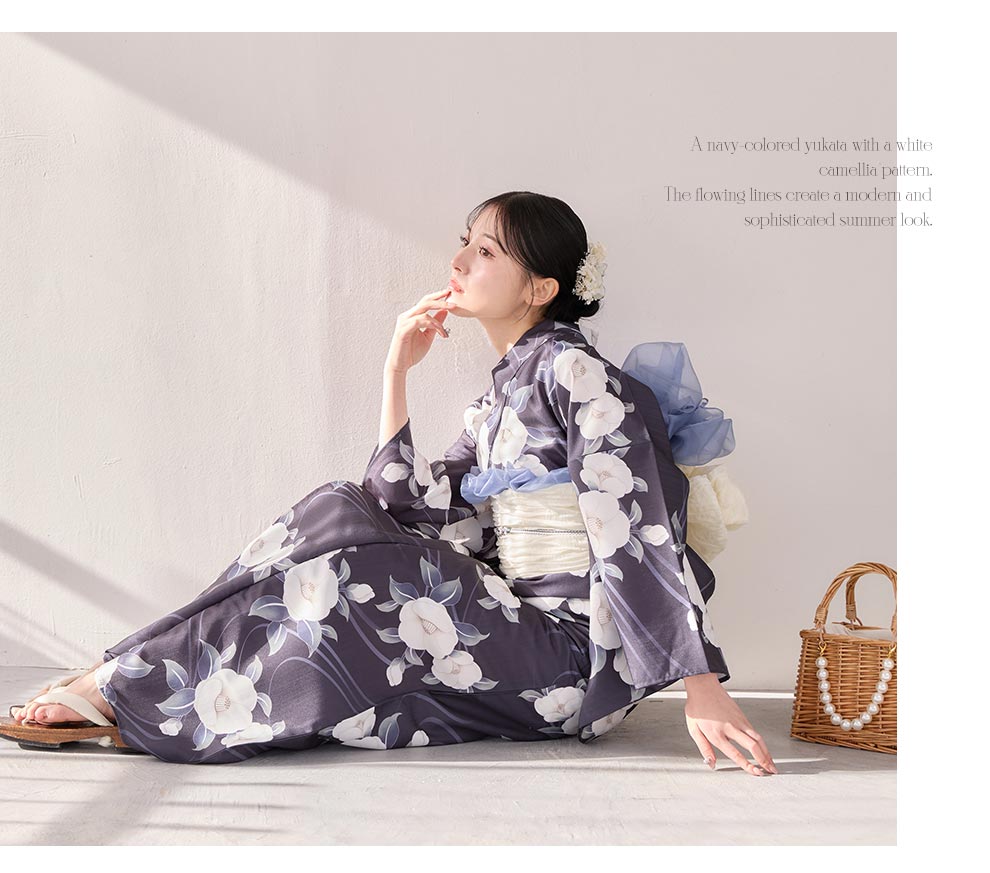 吉井美優さん着用 ネイビーx白椿浴衣2