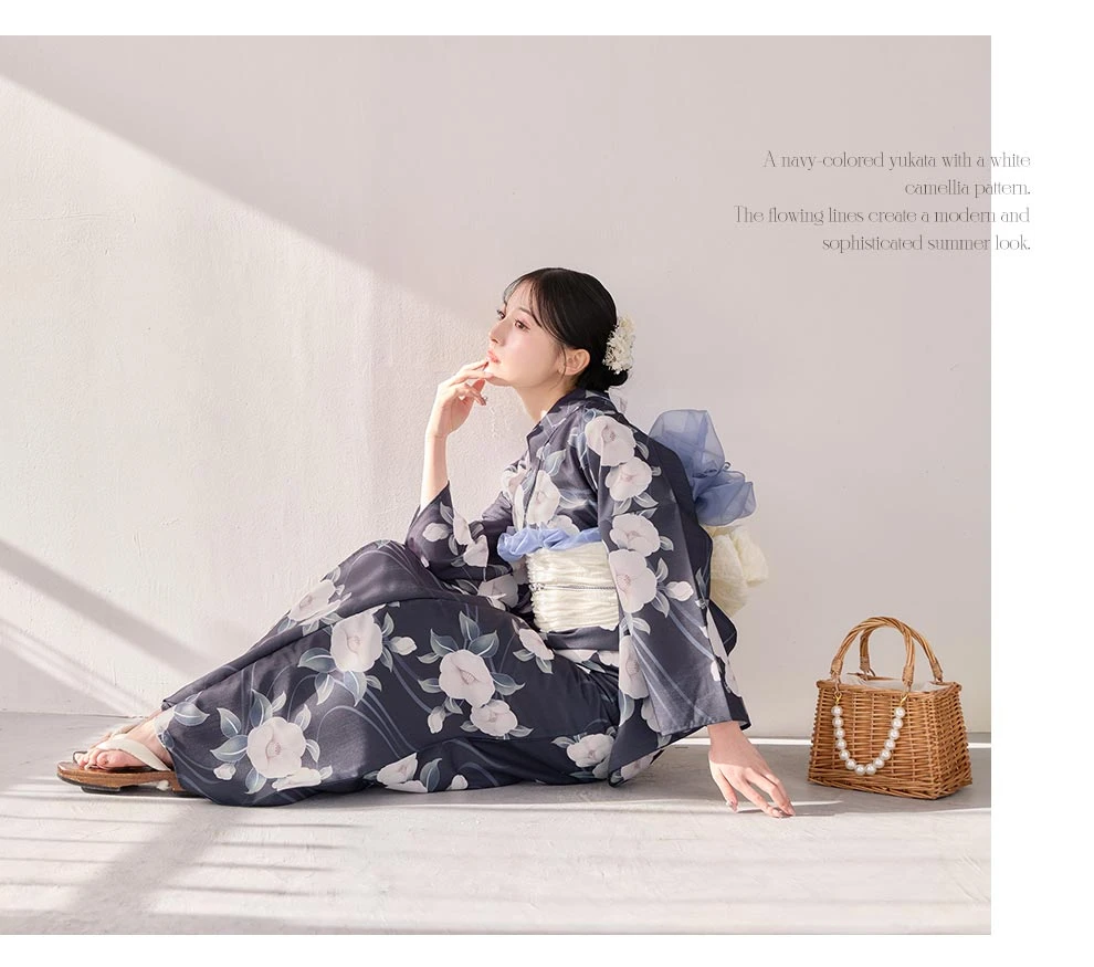 吉井美優さん着用 ネイビー×白椿浴衣2
