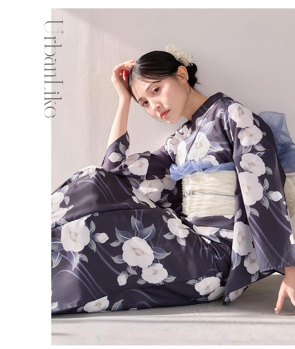 吉井美優さん着用 ネイビーx白椿浴衣4