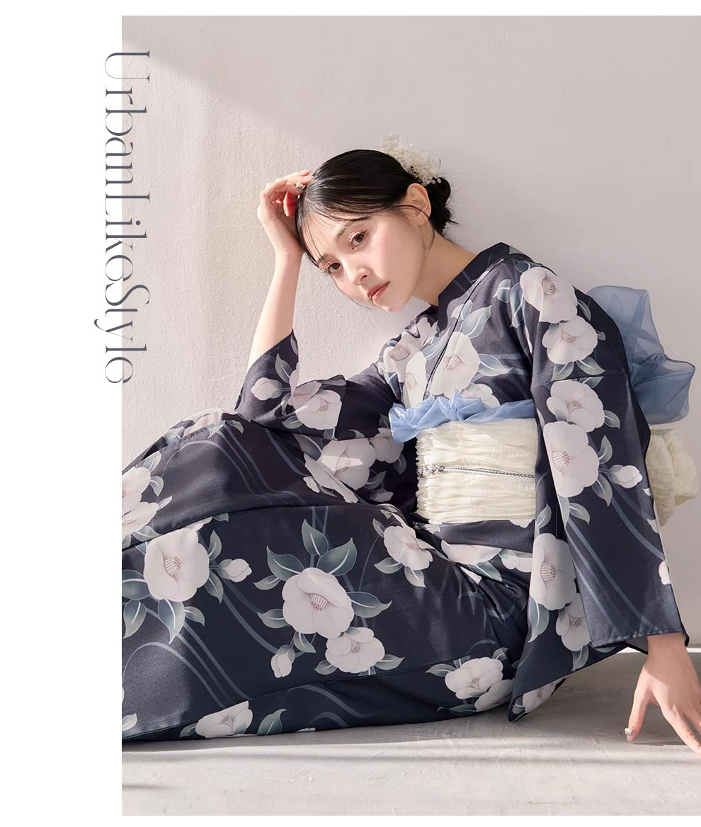 吉井美優さん着用 ネイビー×白椿浴衣4