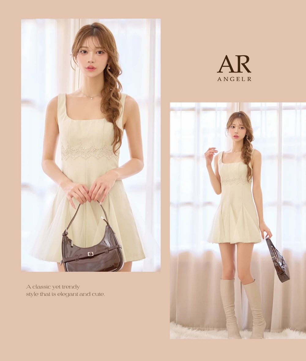 【ANGEL R/エンジェルアール】フラワーレース/ メッシュ/ プリーツ/ ノースリーブ/ フレア/ マイクロミニドレス/ キャバドレス2