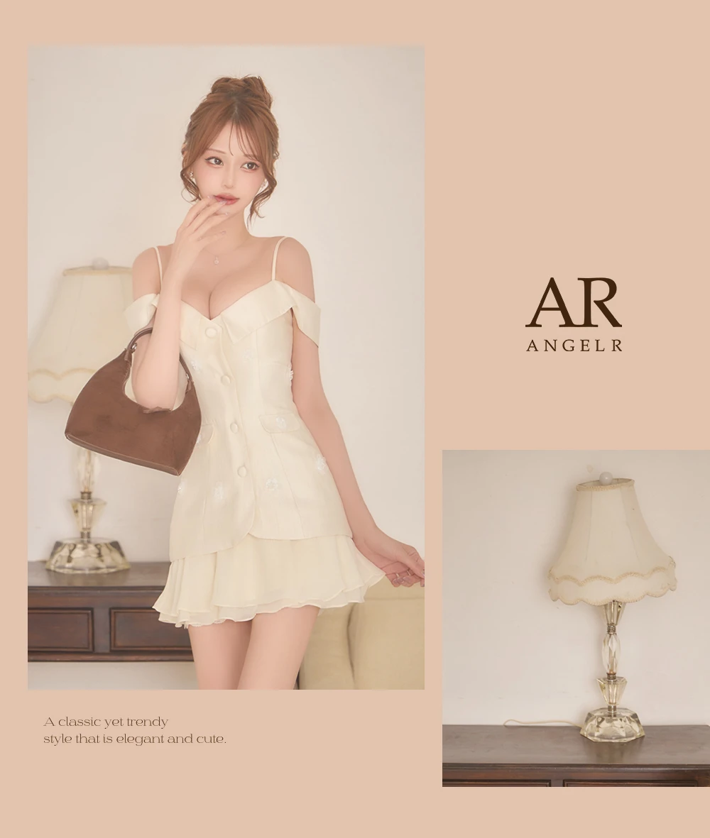 【ANGEL R/エンジェルアール】オフショルダー/ ボタン/ ポケット/ フラワー/ シフォン/ フレア/ マイクロミニドレス/ キャバドレス2