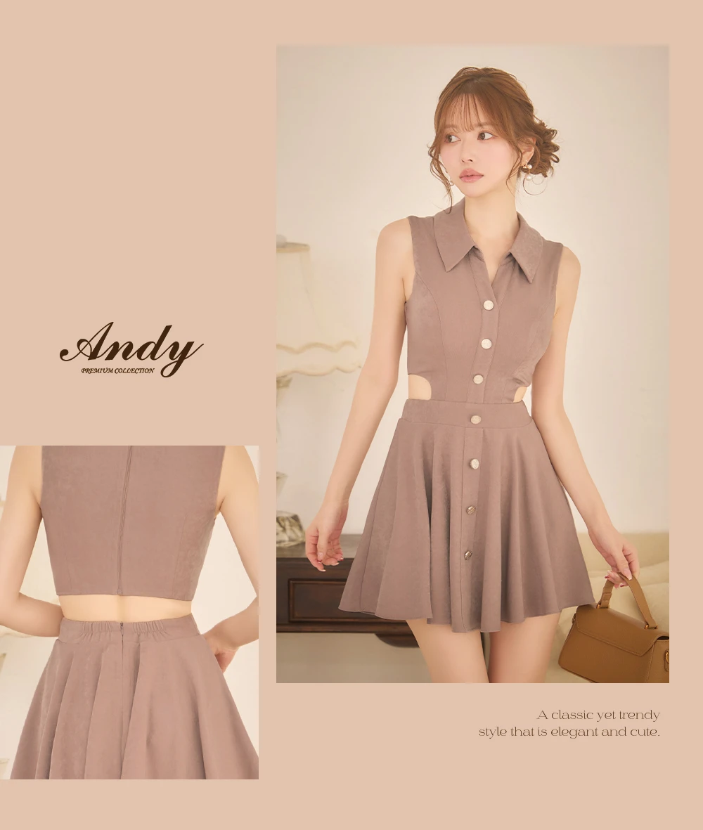 【ANDY/アンディ】シンプル/ ノースリーブ/ 襟付き/ ウエストカット/ Aライン/ フレア/ ワンカラー/ ミニドレス/ キャバドレス2