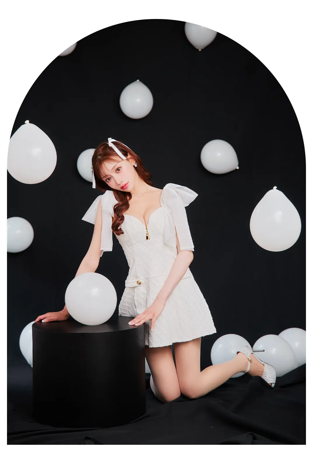 FM3361 /【ROBE de FLEURS/ローブドフルール】ショルダーチュールリボン/ フレア/ ミニドレス/ キャバドレス6