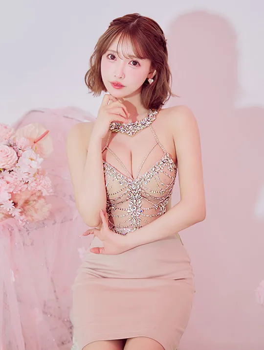 【ANGEL R/エンジェルアール】ホルターネック/ フロントビジュー/ メッシュ/ タイト/ ミニドレス/ キャバドレス