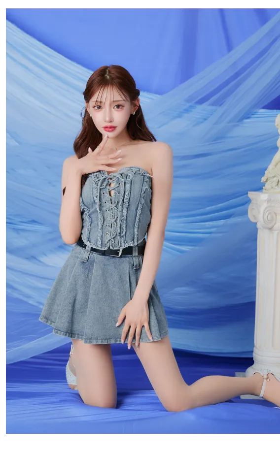 【Anier ROBE./アニエルローブ】【ROBE de FLEURS/ローブドフルール】Denim race up belt setup mini dress/ デニム/ レースアップ/ ベルト/ セットアップ/ ミニドレス/ キャバドレス6