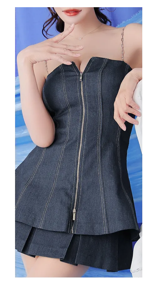 【Anier ROBE./アニエルローブ】【ROBE de FLEURS/ローブドフルール】Denim center zip flare setup mini dress/ デニム/ センタージップ/ フレア/ セットアップ/ ミニドレス/ キャバドレス5