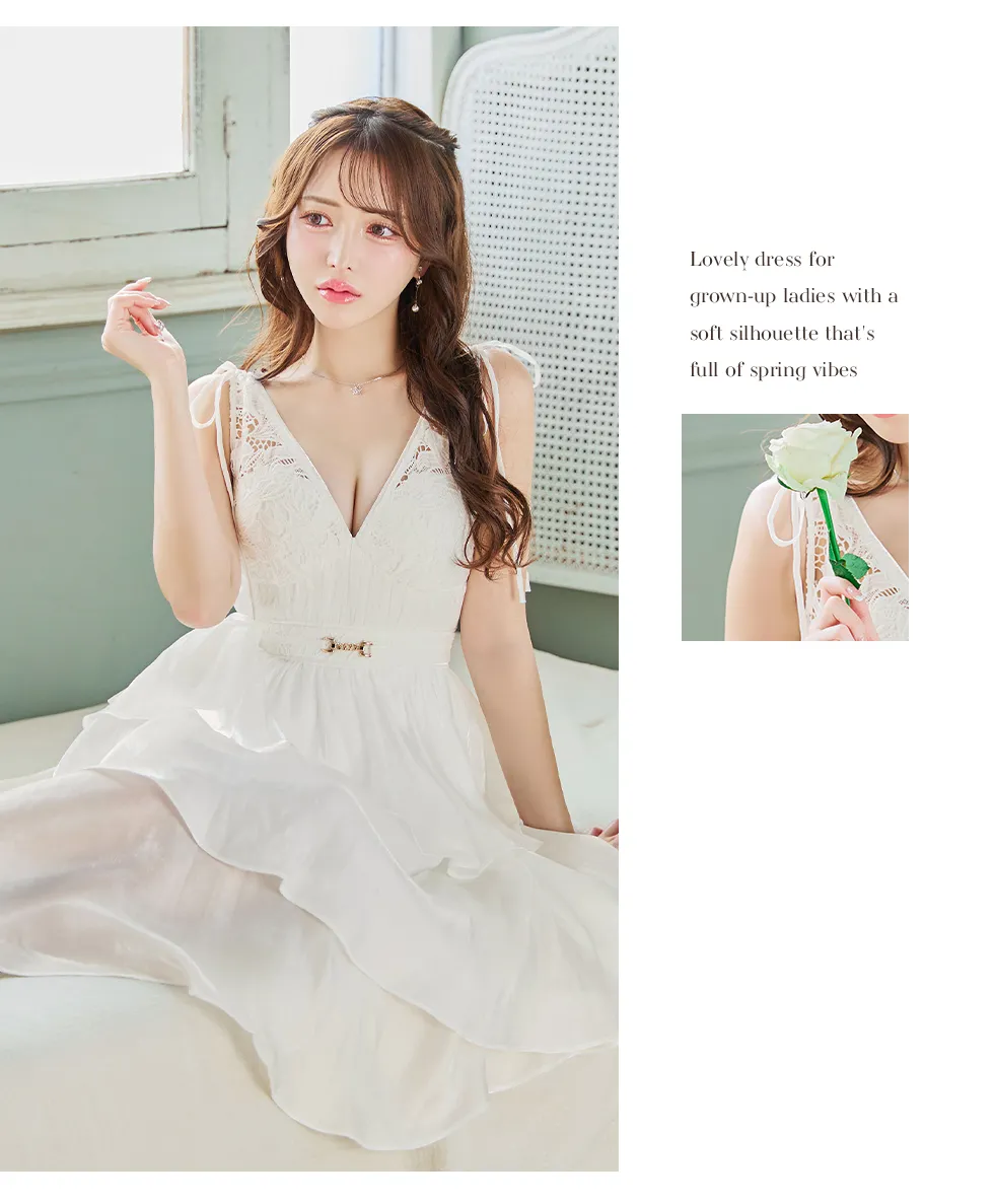 【DEA.by ROBE de FLEURS/ディアバイローブドフルール】ティアード/ シフォンレース/ フレア/ ロング/ ワンピース/ ミモレ丈/ ミディアムドレス/ キャバドレス