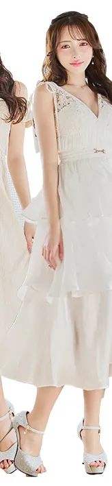 【DEA.by ROBE de FLEURS/ディアバイローブドフルール】ティアード/ シフォンレース/ フレア/ ロング/ ワンピース/ ミモレ丈/ ミディアムドレス/ キャバドレス
