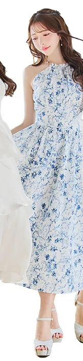 【DEA.by ROBE de FLEURS/ディアバイローブドフルール】花柄/ ホルターネック/ フレア/ ロング/ ワンピース/ ミモレ丈/ ミディアムドレス/ キャバドレス