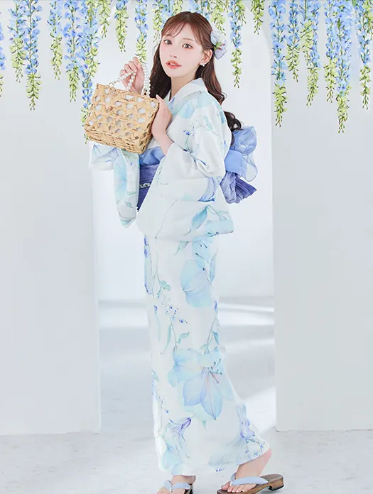 水彩百合ナチュラルブルー浴衣 3