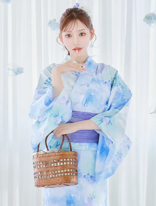 ブルーミントの水彩浴衣 4