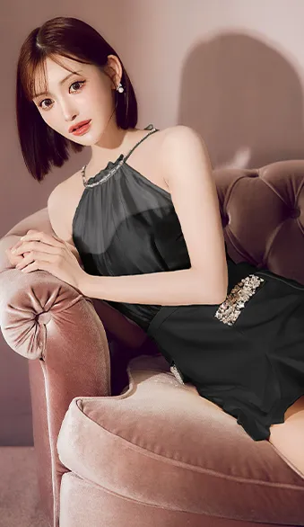 【Anier ROBE./アニエルローブ】【ROBE de FLEURS/ローブドフルール】Satin Bijou back open halter mini dress/ サテン/ ビジュー/ バックオープン/ ホルター/ ミニドレス/ キャバドレス8