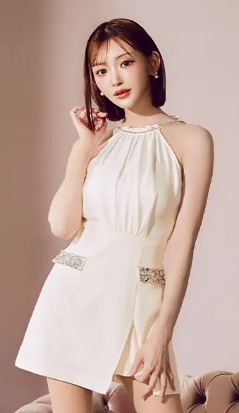 【Anier ROBE./アニエルローブ】【ROBE de FLEURS/ローブドフルール】Satin Bijou back open halter mini dress/ サテン/ ビジュー/ バックオープン/ ホルター/ ミニドレス/ キャバドレス9