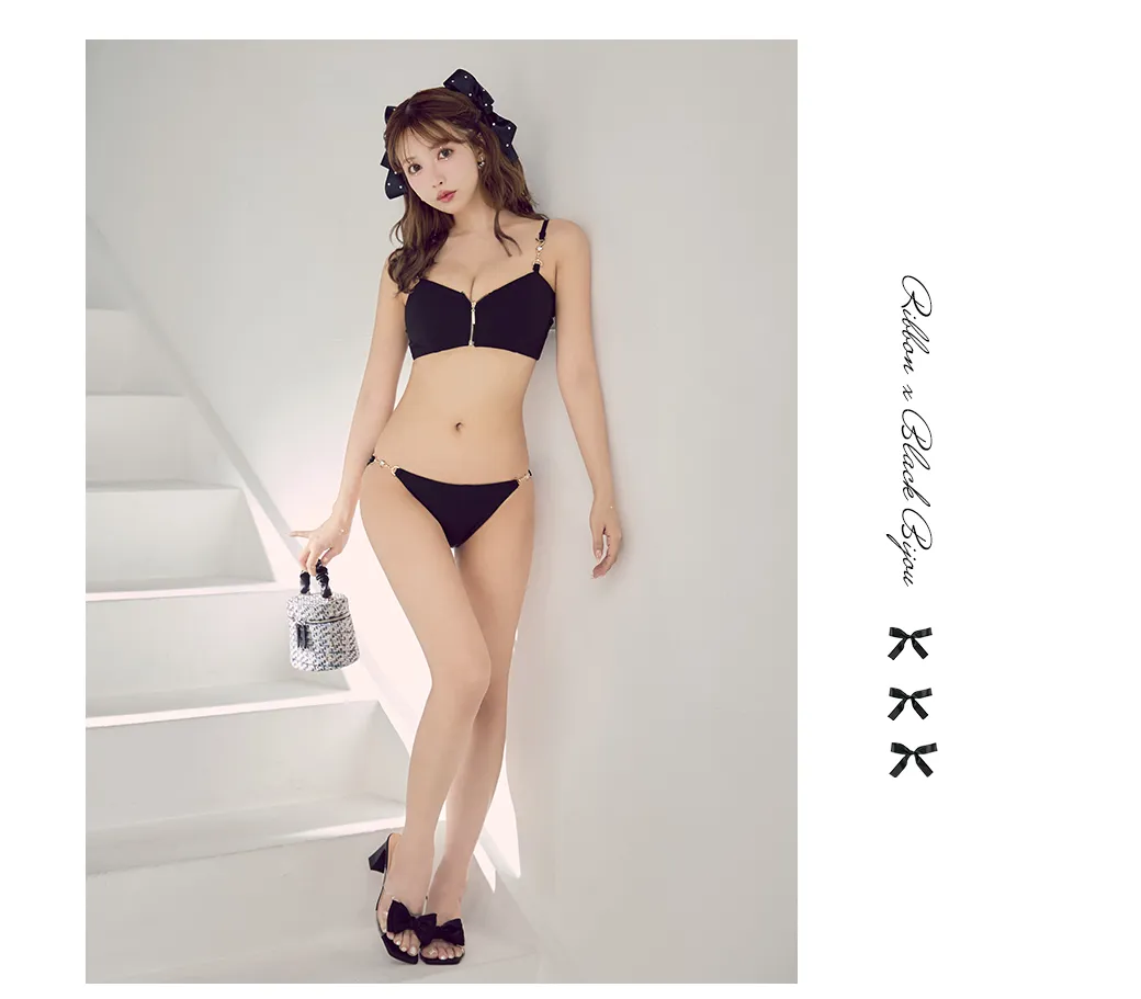 フロントジップビジューチェーンビキニ 2点セット4