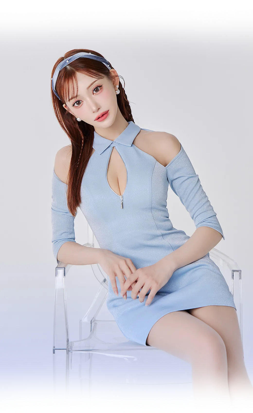 【ROBE de FLEURS Glossy/ローブ・ド・フルール グロッシー】襟デザイン/ オフショル/ バストジップ/ ミニドレス/ キャバドレス2