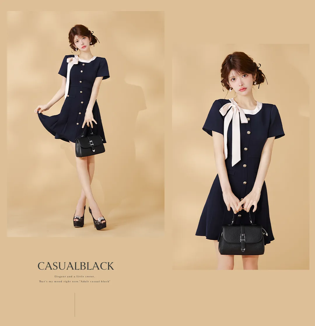 【GINZA COUTURE/銀座クチュール】バイカラー/ リボン/ 半袖/ 袖あり/ プリーツ/ フレア/ Aライン/ ワンピース/ ミニドレス/ キャバドレス2