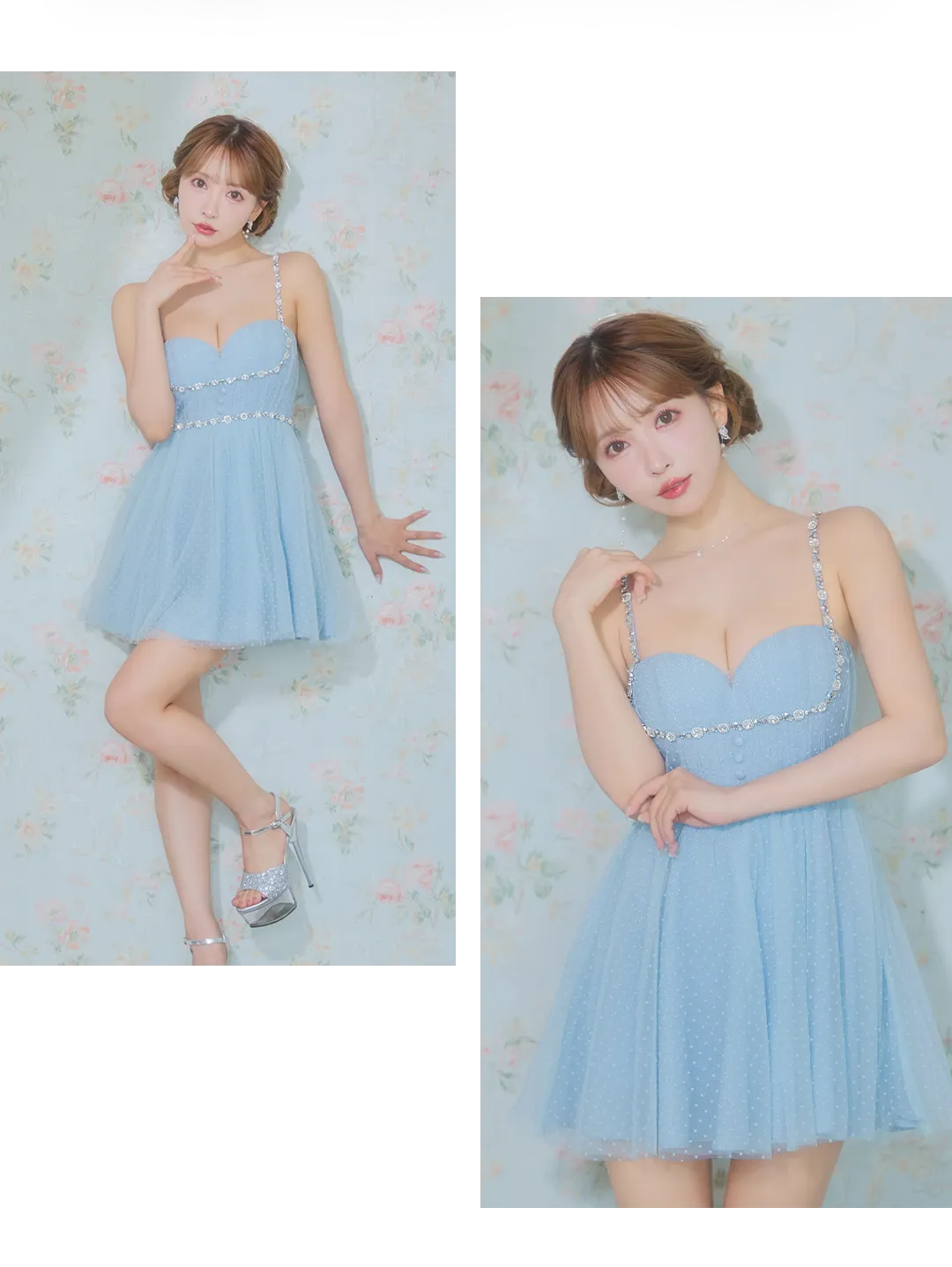 【ROBE de FLEURS/ローブドフルール】ドットチュール/ ビジュー/ フレア/ ミニドレス/ キャバドレス3