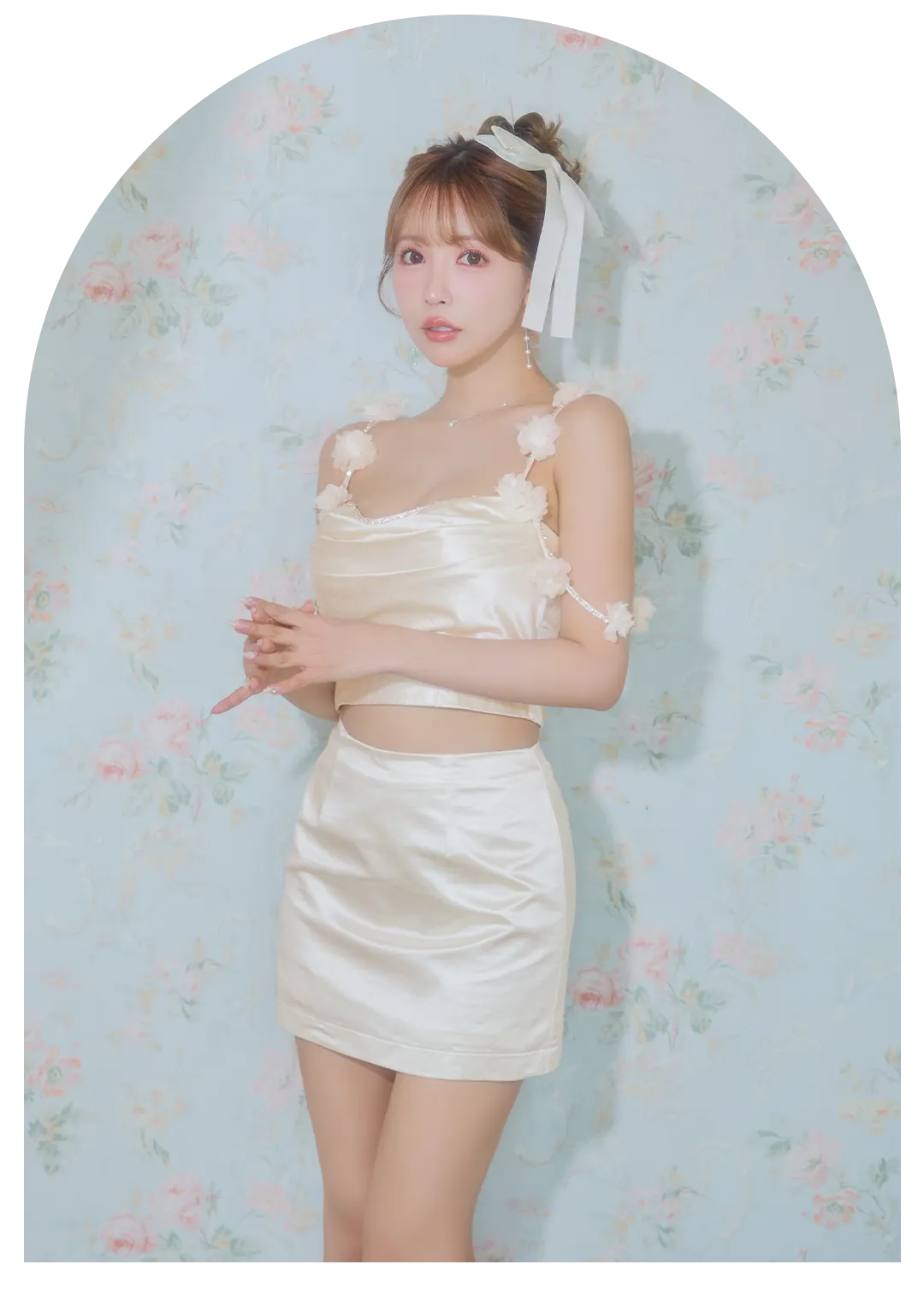 【ROBE de FLEURS/ローブドフルール】パーツ取り外し可能/ フラワーストラップ/ サテン/ セットアップ/ ミニドレス/ キャバドレス5