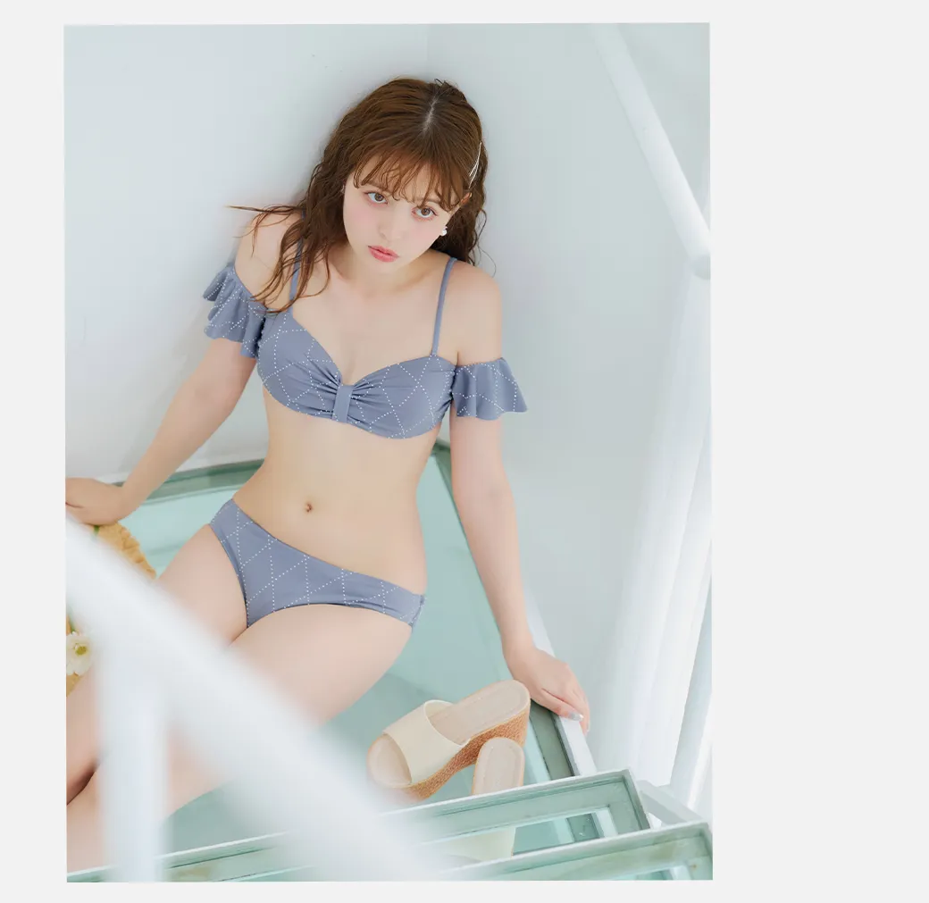 ビジューリボンフリルスリーブビキニ 2点セット3