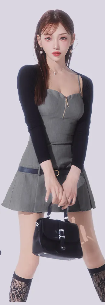 【ROBE de FLEURS Glossy/ローブ・ド・フルール グロッシー】ボレロ着脱可能/ ローベルトデザイン/ プリーツ/ ミニドレス/ キャバドレス