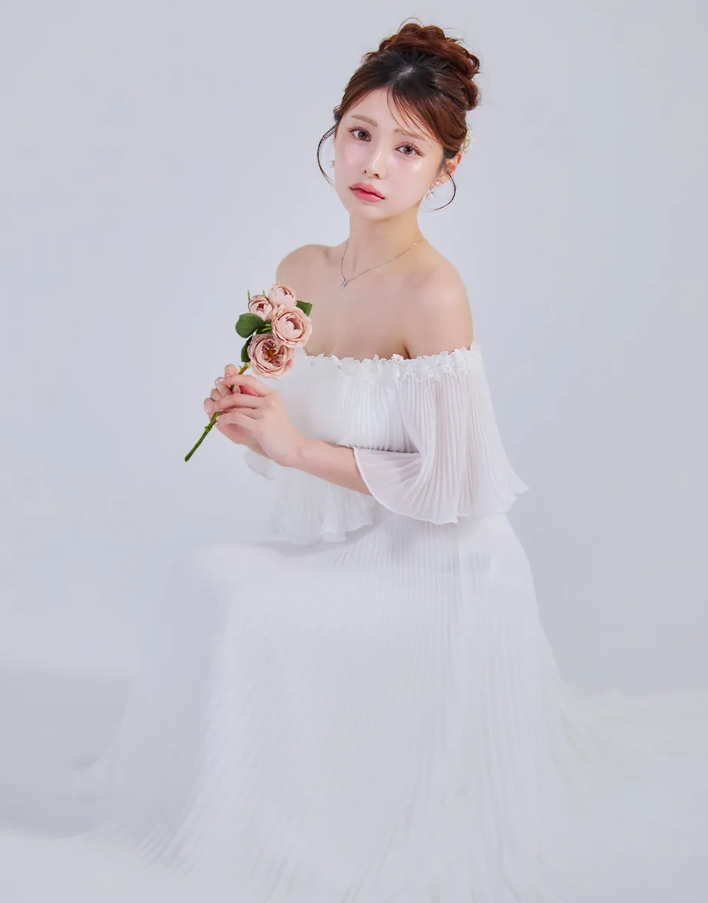 【GINZA COUTURE/銀座クチュール】総レース/ ノースリーブ/ ウエストリボン/ Aライン/ フレア/ 膝丈/ ワンピース/ ミディアムドレス/ キャバドレス