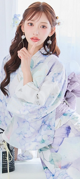 シャーベット水彩紫陽花浴衣