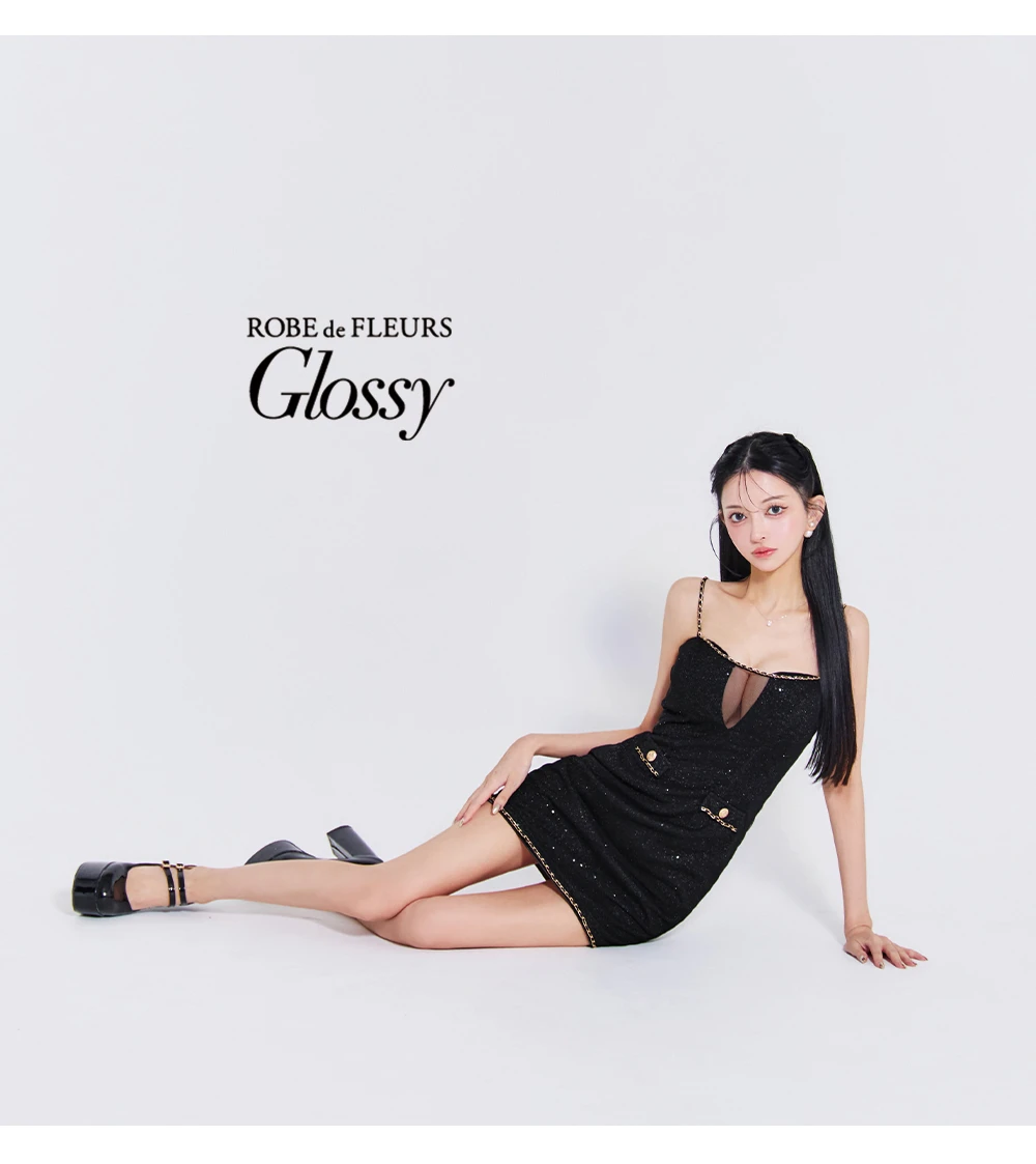 【Glossy/グロッシー】ラメチュール/ バストカット/ キャミ/ タイト/ ミニドレス/ キャバドレス 2